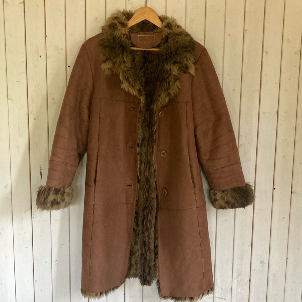Brown Faux Fur Trimmed Coat